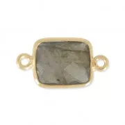 Entrepieza rectangular 2 anillas 10x8mm Plata 925 Chapado Oro / Labradorite x1