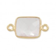 Entrepieza rectangular 2 anillas 10x8mm Plata 925 Chapado Oro / Cuarzo rosa x1