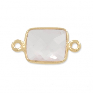 Entrepieza rectangular 2 anillas 10x8mm Plata 925 Chapado Oro / Cuarzo rosa x1