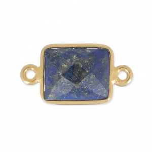 Entrepieza rectangular 2 anillas 10x8mm Plata 925 Chapado Oro / Lapis lazuli x1