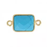 Entrepieza rectangular 2 anillas 10x8mm Plata 925 Chapado Oro / Turquoise x1