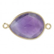 Entrepieza 2 anillas mm engaste Plata 925 Chapado Oro / Ametista x1