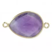 Entrepieza 2 anillas mm engaste Plata 925 Chapado Oro / Ametista x1