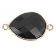 Entrepieza 2 anillas mm engaste Plata 925 Chapado Oro / Black Onyx x1