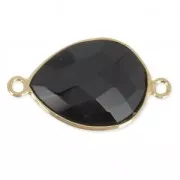 Entrepieza 2 anillas mm engaste Plata 925 Chapado Oro / Black Onyx x1