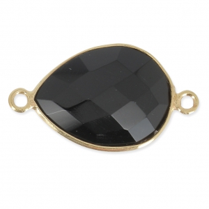 Entrepieza 2 anillas mm engaste Plata 925 Chapado Oro / Black Onyx x1
