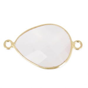 Entrepieza 2 anillas mm engaste Plata 925 Chapado Oro / Cuarzo rosa x1