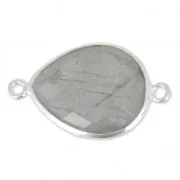 Entrepieza piedra facetada 2 anillas 13 x 17mm engaste Plata 925/Labradorite x1