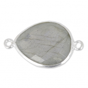 Entrepieza piedra facetada 2 anillas 13 x 17mm engaste Plata 925/Labradorite x1