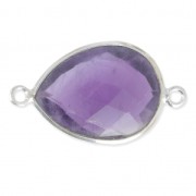 Entrepieza piedra facetada 2 anillas 13 x 17mm engaste Plata 925/Améthyste x1