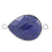 Entrepieza piedra facetada 2 anillas 13 x 17mm engaste Plata 925/Lapis  x1