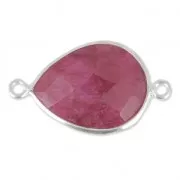 Entrepieza piedra facetada 2 anillas 13 x 17mm engaste Plata 925/Dyed Ruby