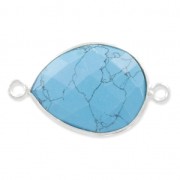 Entrepieza piedra facetada 2 anillas 13 x 17mm engaste Plata 925/imitación Turquesax1