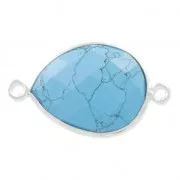 Entrepieza piedra facetada 2 anillas 13 x 17mm engaste Plata 925/imitación Turquesax1