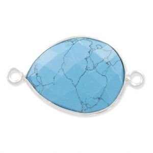 Entrepieza piedra facetada 2 anillas 13 x 17mm engaste Plata 925/imitación Turquesax1