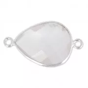 Entrepieza piedra facetada 2 anillas 13x17mm engaste Plata 925/ Quartz rose x1