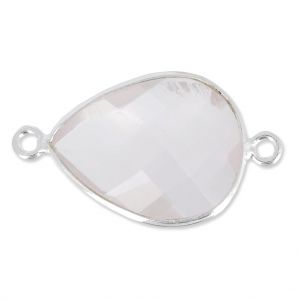 Entrepieza piedra facetada 2 anillas 13x17mm engaste Plata 925/ Quartz rose x1