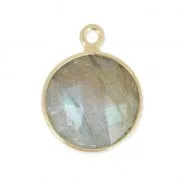 Colgante 12mm engaste Plata 925 Chapado Oro / Labradorite x1
