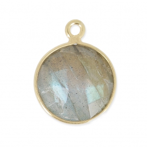 Colgante 12mm engaste Plata 925 Chapado Oro / Labradorite x1