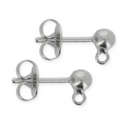 Pendientes con trasera bola 4mm plateado antiguo x2