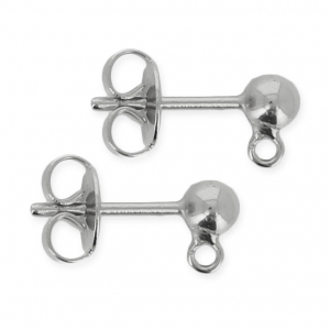 Pendientes con trasera bola 4mm plateado antiguo x2