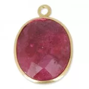Colgante ovalado 11 x 13 mm engaste Plata 925 Chapado Oro / Dyed Ruby x1