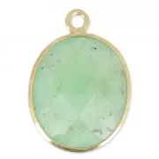 Colgante piedra facetada 11 x 13 mm engaste Plata 925 Chapado Oro / Chrysoprase  x1