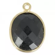 Colgante piedra facetada 11x13 mm engaste Plata 925 Chapado Oro / Black Onyx x1