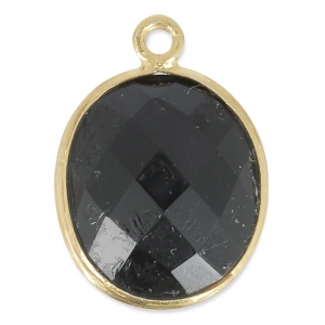 Colgante piedra facetada 11x13 mm engaste Plata 925 Chapado Oro / Black Onyx x1