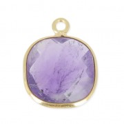 Colgante cuadrado facetado 11 mm engaste Plata 925 Chapado Oro / Ametista x1