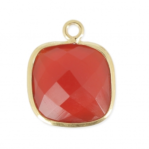 Colgante cuadrado facetado 11 mm engaste Plata 925 Chapado Oro imitaciCornalina x1