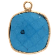 Colgante cuadrado facetado 11 mm engaste Plata 925 Chapado Oro /  imitación Turquesa x1