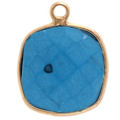 Colgante cuadrado facetado 11 mm engaste Plata 925 Chapado Oro /  imitación Turquesa x1