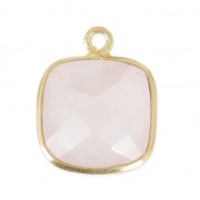 Colgante cuadrado facetado 11mm engaste Plata 925 Chapado Oro  / Cuarzo rosa x1|raw }}