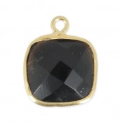 Colgante cuadrado facetado 11mm engaste Plata 925 Chapado Oro  / Black Onyx x1