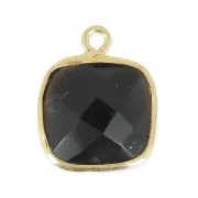 Colgante cuadrado facetado 11mm engaste Plata 925 Chapado Oro  / Black Onyx x1