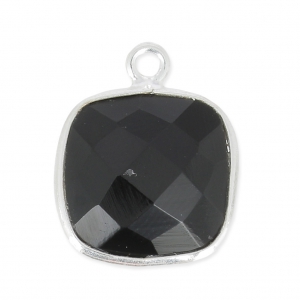 Colgante cuadrado facetado 11 mm engaste Plata 925 / Black Onyx x1