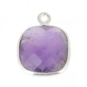 Colgante cuadrado facetado 11 mm engaste Plata 925 / Ametista x1