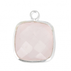Colgante cuadrado facetado 11 mm engaste Plata 925 / Cuarzo rosa x1
