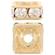Perla rondel Strass cuadrado  8 mm dorado/Crystal  x1
