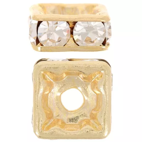 Perla rondel Strass cuadrado 8 mm dorado/Crystal x1