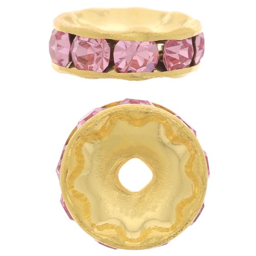 Perla rondel Strass 8 mm dorado/Light Rose x1