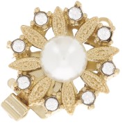 Cierre de clip redondo motivo flor con cuenta nacarada y strass 15 mm dorado x1|raw }}
