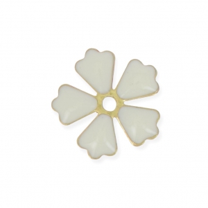 Dije flor de metal y resina epoxi 15 mm Blanco/Dorado x 5