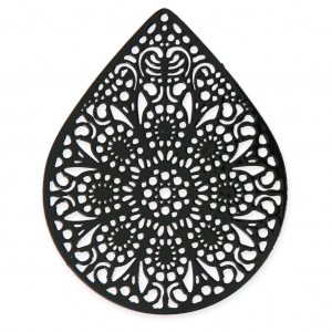 Colgante teñido laser cut gota 49x39 mm Negro x1