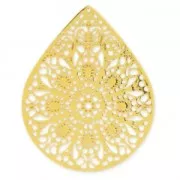 Colgante teñido laser cut gota 49x39 mm dorado x1