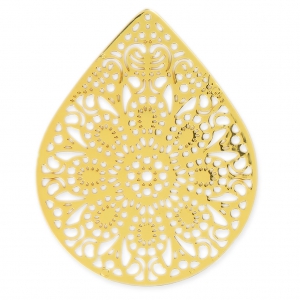 Colgante teñido laser cut gota 49x39 mm dorado x1