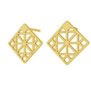 Pendientes cuadrada motivo geométrico 13 mm de Plata 925 dorado con oro fino x 2