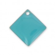 Dijes rombos/cuadrados de metal y resina epoxi 18x18 mm Green Turquesa x 8