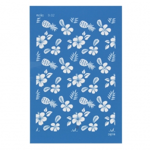 Silk Screen Moiko para Arcilla polimérica 74x105 mm - Diseño Flores Tropicales y Piñas 9.02